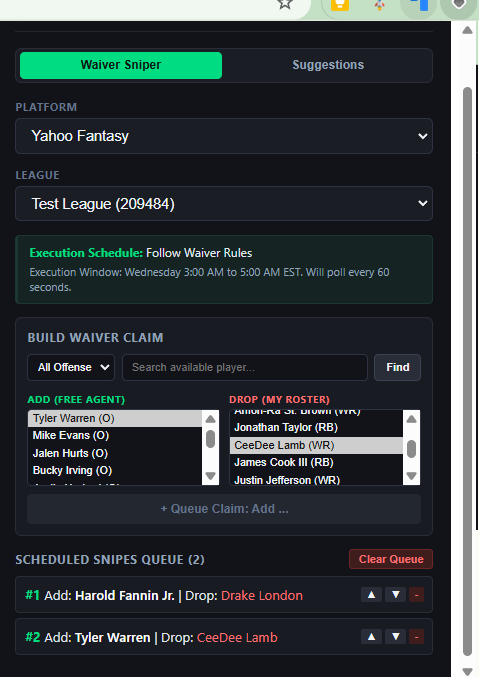 Waiver Sniper Extension Interface